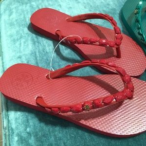 Make offers! Tory Burch Red Jeweled Flip Flops SZ6
